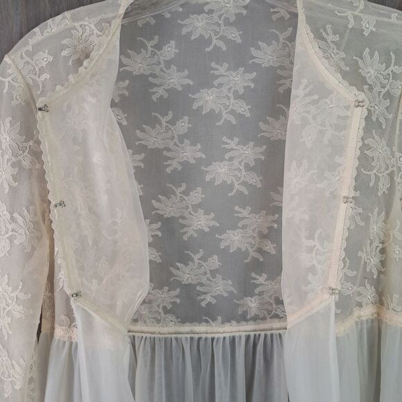 Vintage Vanity Fair Sz 32 Long Double Chiffon Robe & Sheer Lace  Romantic Flowy - Picture 7 of 16